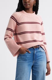 Caslon® Bell Sleeve Mock Neck Merino Wool & Cotton Sweater