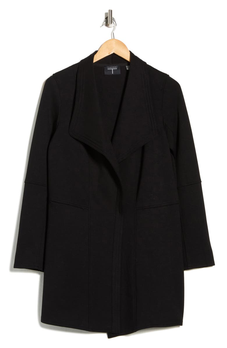 T Tahari Drape Front Scuba Knit Jacket, Alternate, color, Black