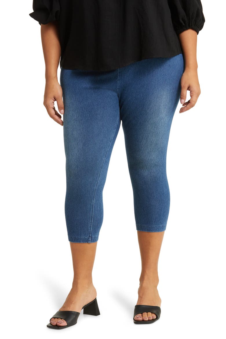 'Lyssentials Denim Capri Leggings, Main, color, MIDWASH
