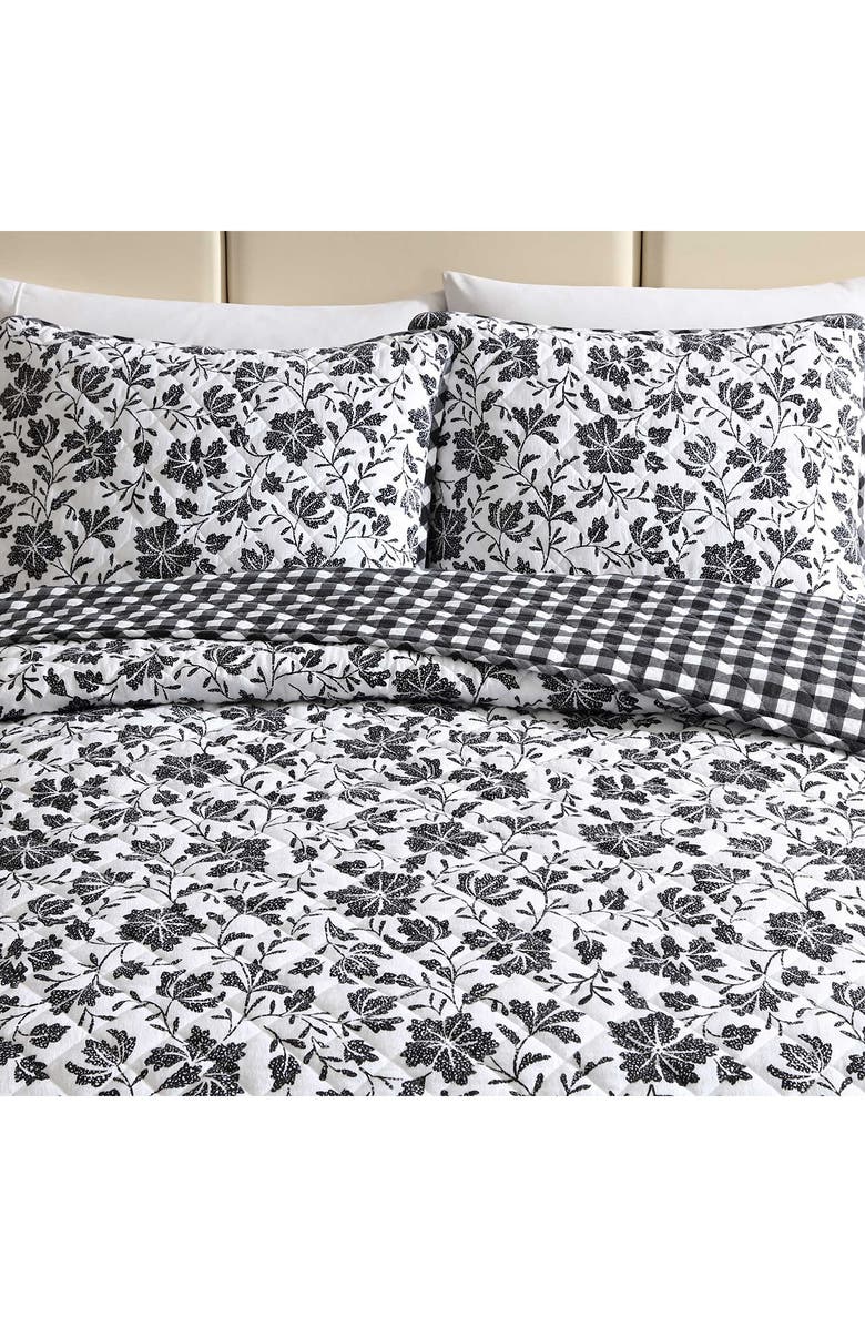 Eddie Bauer Woodblock Floral Cotton Flannel King Quilt & Sham Set, Alternate, color, Black