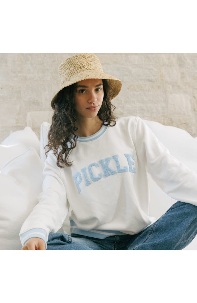 Ellsworth + Ivey Elle Women's Sweatshirt Collegiate Pickle, Alternate, color, Ivory / Light Blue