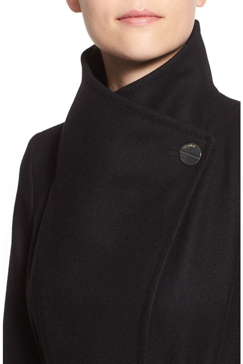'Lorili' Funnel Neck Wool Blend Wrap Coat, Alternate, color, BLACK