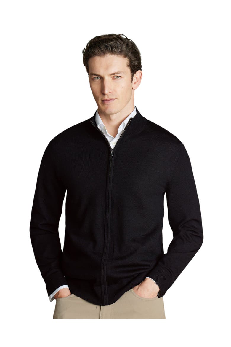 Pure Merino Full Zip Through Cardigan, Main, color, Black
