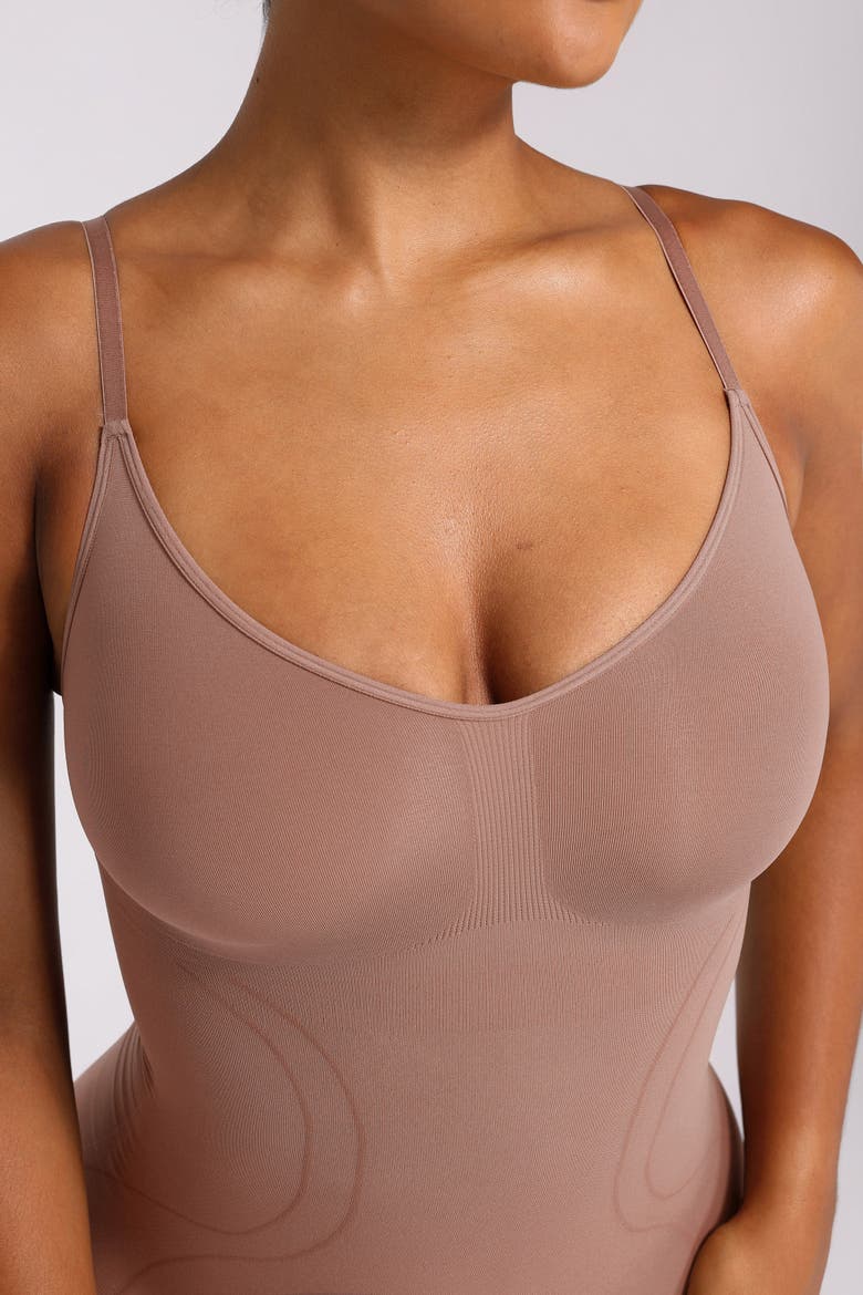 Seamless Mid-Thigh Full Shaping Bodysuit, Alternate, color, Dark Beige