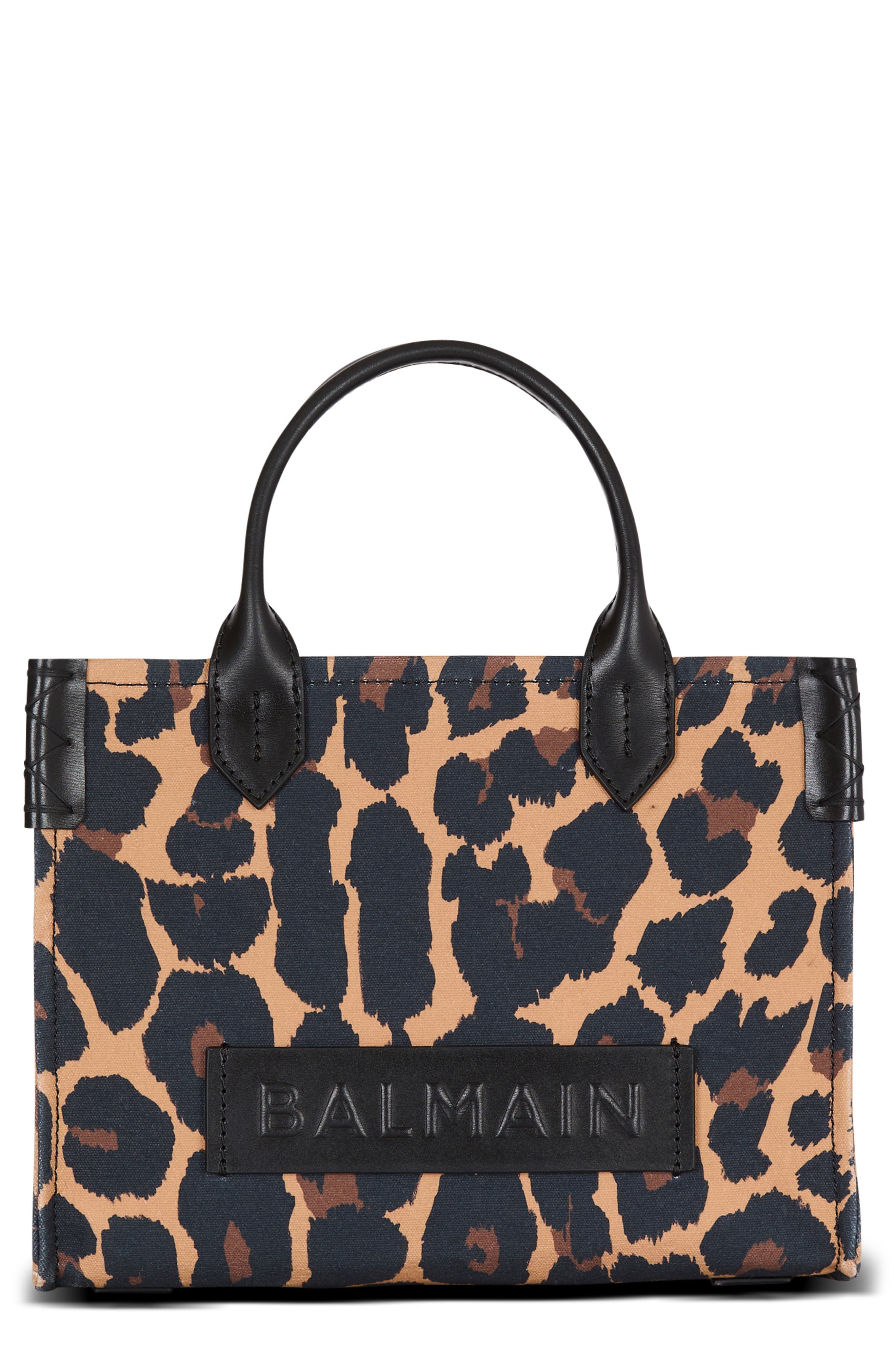 Balmain Small B-Army Leopard Print Canvas Crossbody Bag, Main, color, Multi Grey