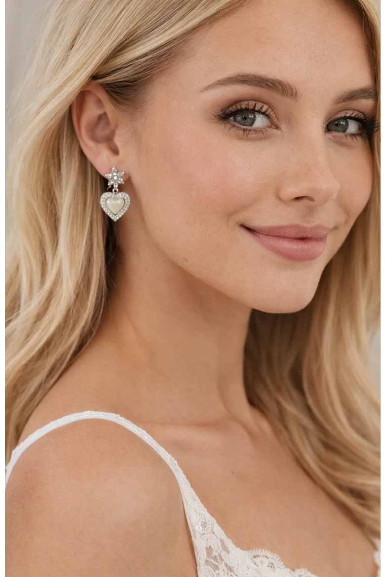 Bloom Heart Drop Earrings, Alternate, color, Silver