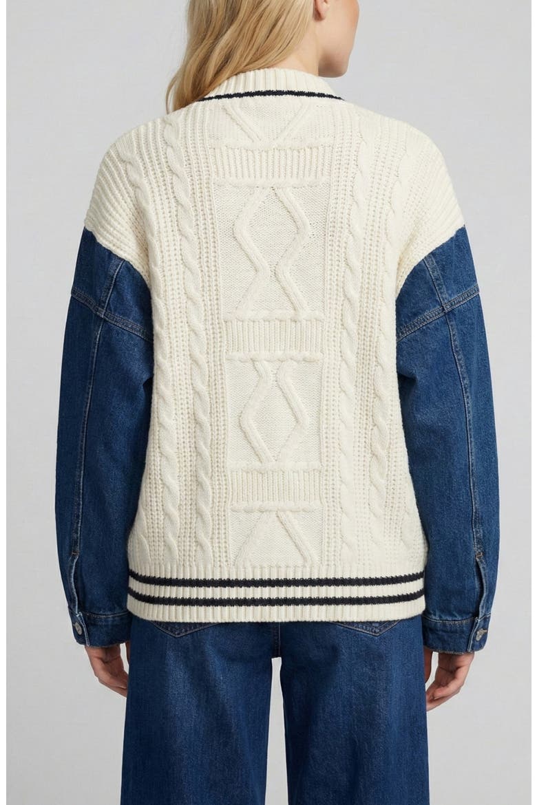 Mixed Media Cable Knit Jacket, Alternate, color, INDIGO CABLE
