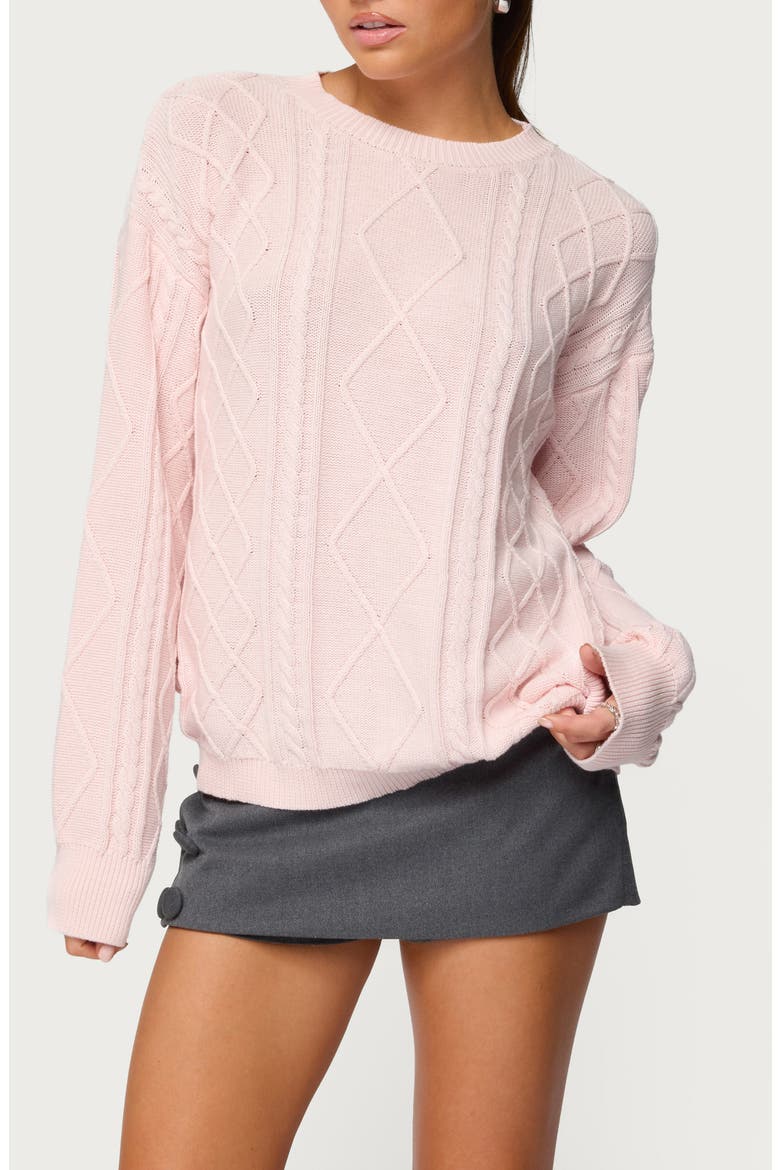 Jessy Oversize Cotton Cable Stitch Sweater, Main, color, LIGHT-PINK