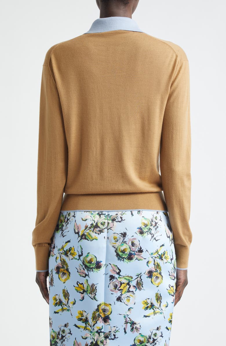 Emilia Wickstead James Contrast Wool Polo Sweater, Alternate, color, Camel/Baby Blue
