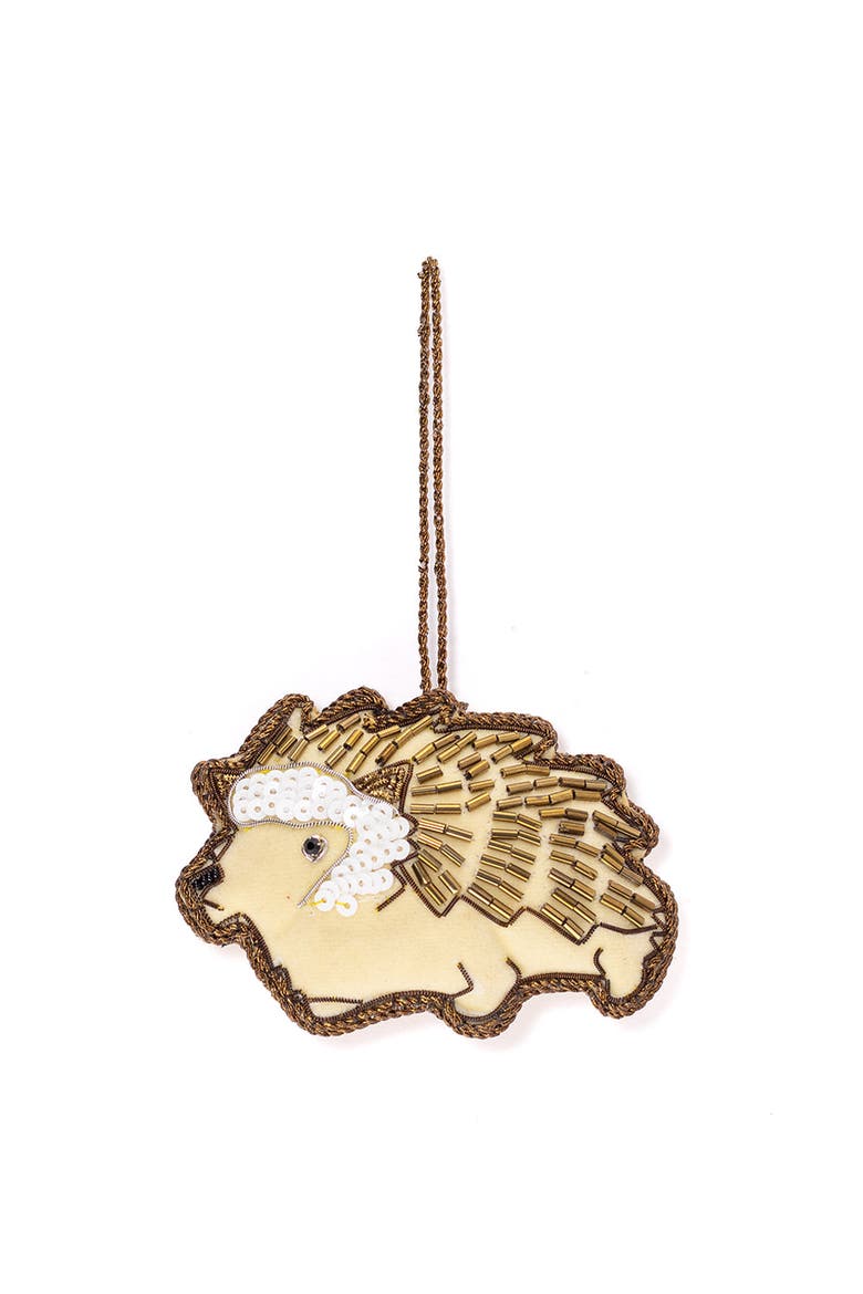 Larissa Plush Hedgehog Beaded Fabric Ornament - Embroidered, Main, color, White