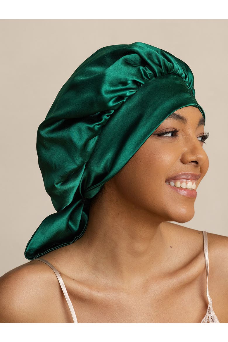 Women's Silk Casual Bonnet with Long Ribbons, Alternate, color, DarkGreen
