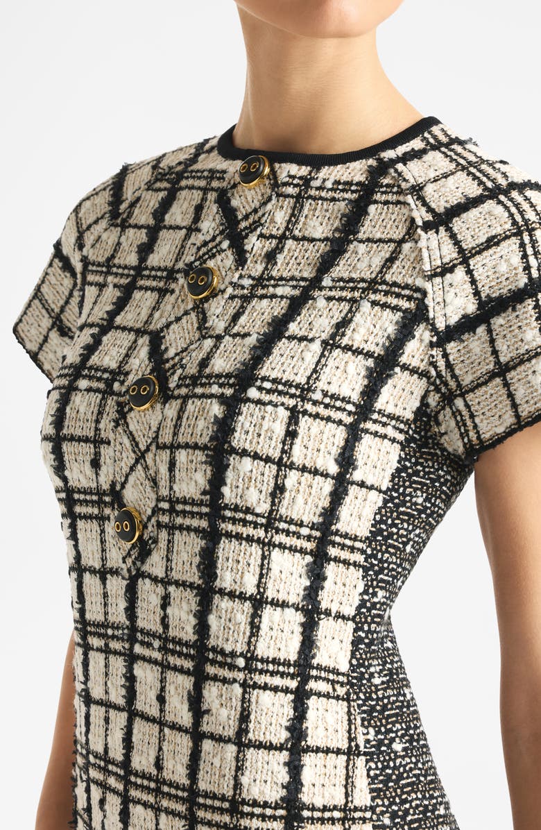 ST. JOHN Plaid Raglan Sleeve Tweed Knit Sheath Dress, Alternate, color, 