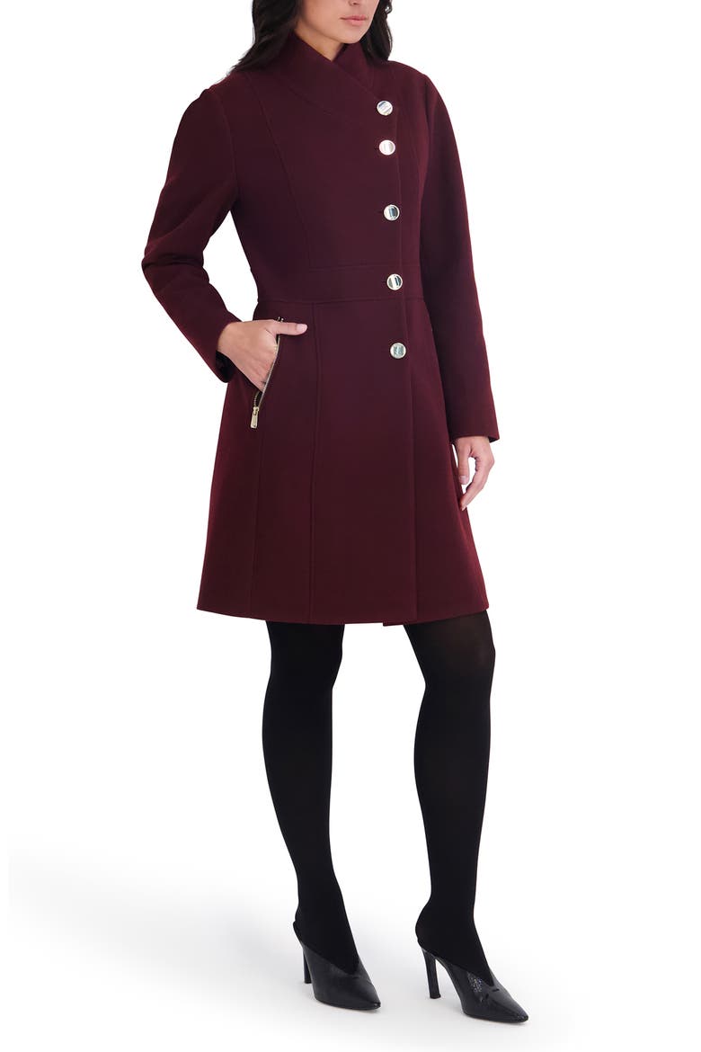 Pleated Peplum Faux Wool Coat, Alternate, color, WINE