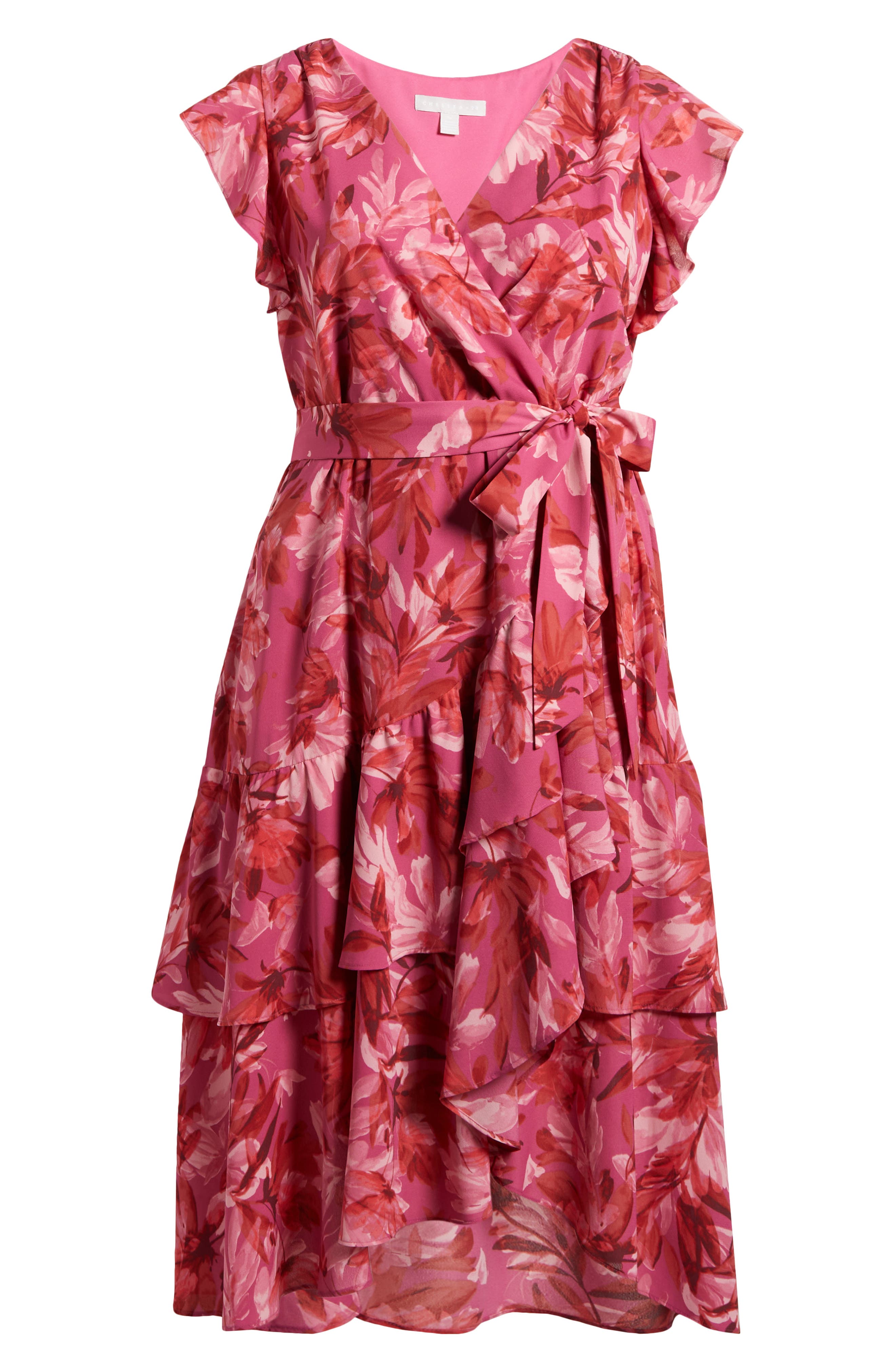 Flutter Sleeve Faux Wrap Midi Dress