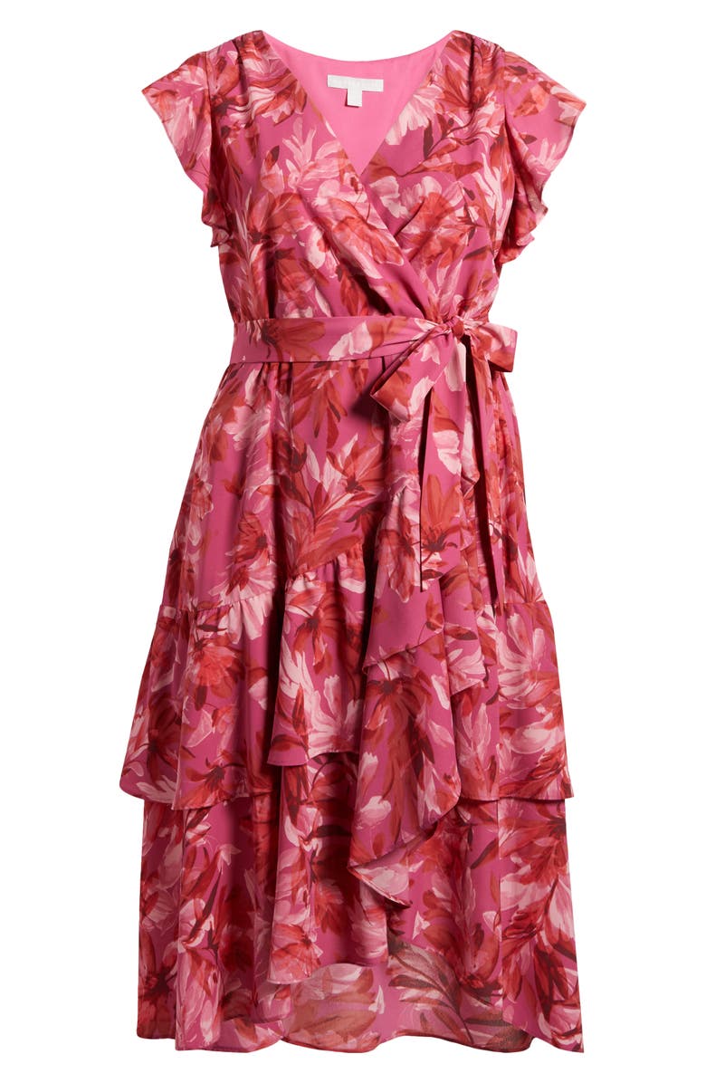 Chelsea28 Flutter Sleeve Faux Wrap Midi Dress, Alternate, color, Pink Allison Bloom