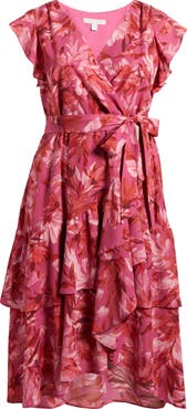 Chelsea28 Flutter Sleeve Faux Wrap Midi Dress