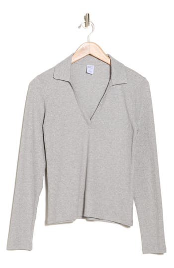 Melrose And Market Knit Polo Top In Grey Heather