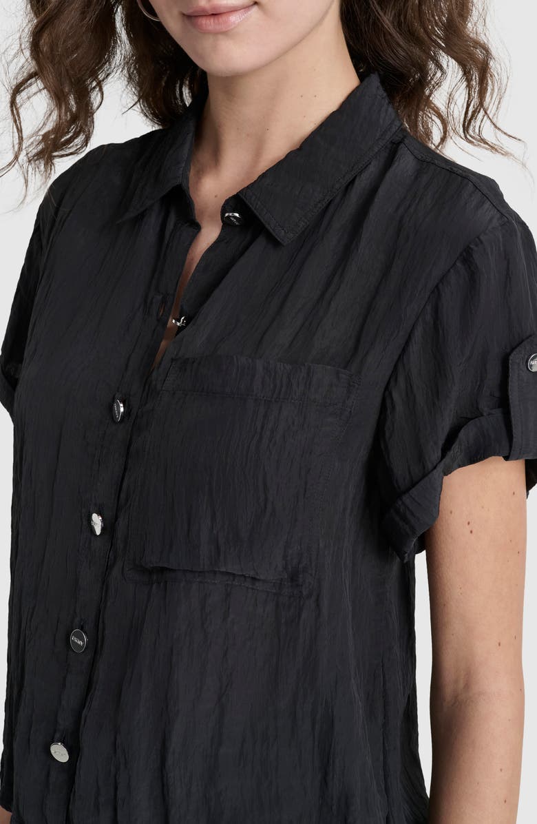 DKNY Crinkle Drawstring Hem Button-Up Shirt, Alternate, color, 