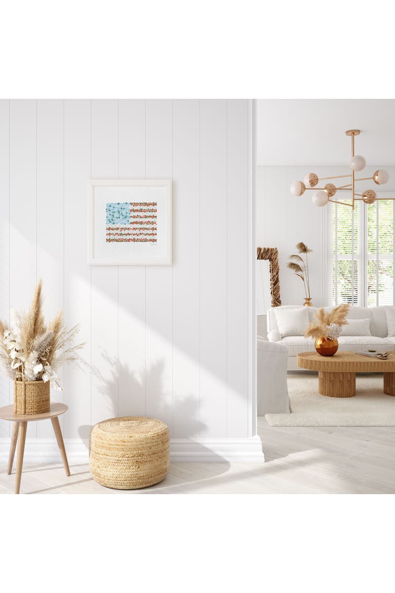 USA Floral Flag Framed Museum Quality 12" x 12" Art Print, Alternate, color, Multicolored