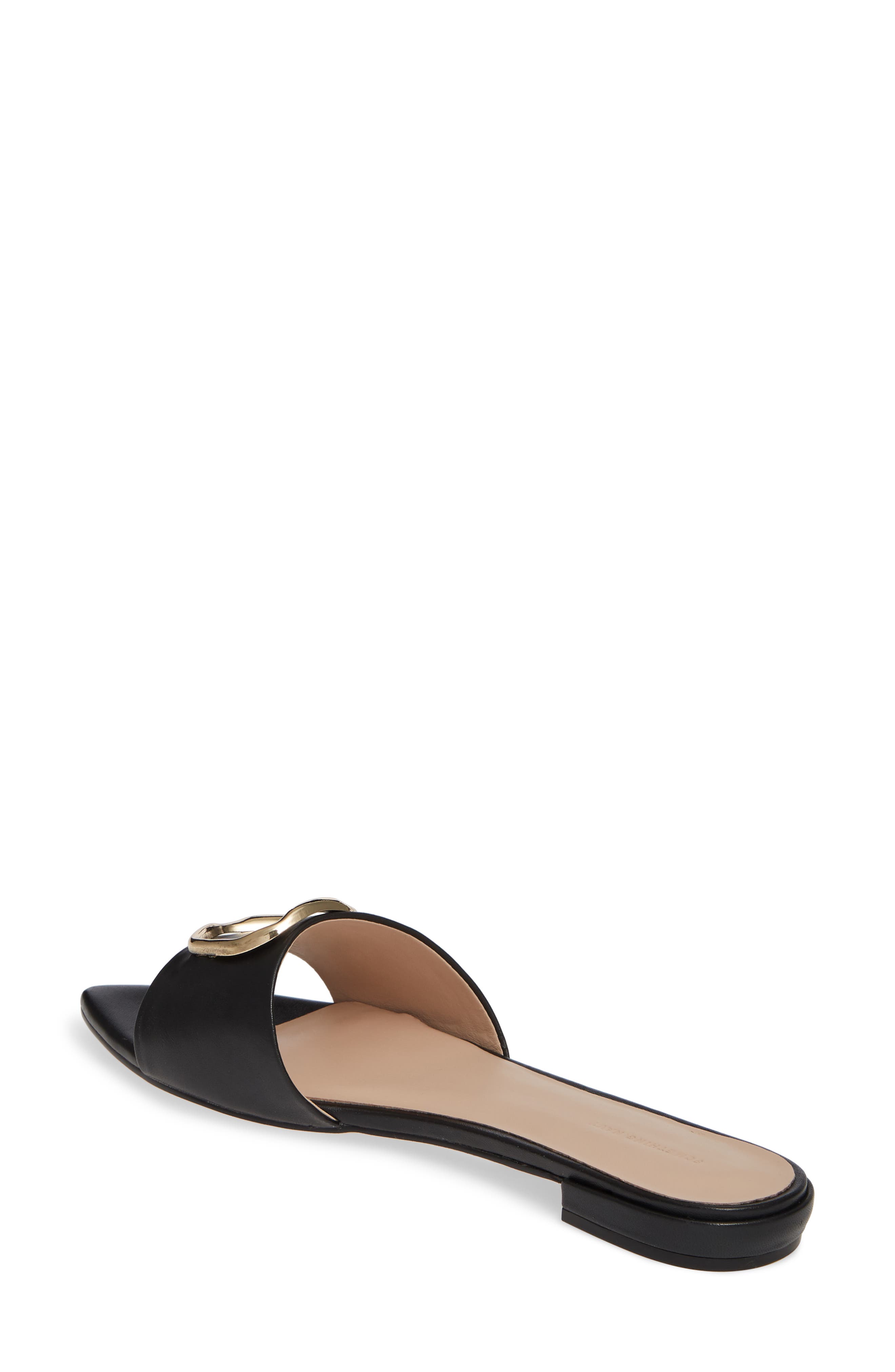 Cassie Pointy Toe Slide Sandal, Alternate, color, BLACK LEATHER
