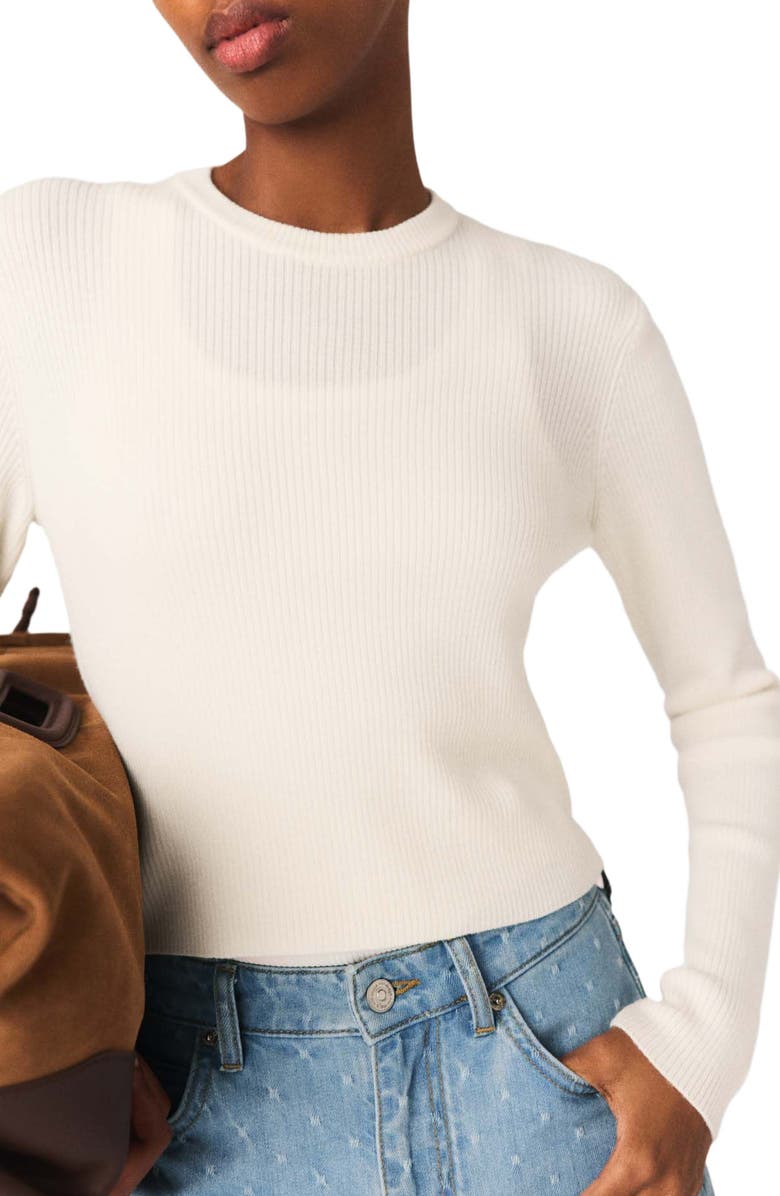 maje Jewel-button back sweater, Alternate, color, Ecru