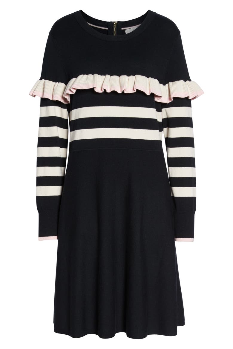 Ruffle Front Sweater Dress, Alternate, color, BLACK STRIPE