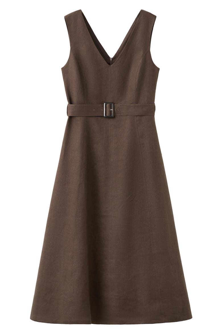 Belted Linen Midi Dress, Main, color, CHOCOLATE