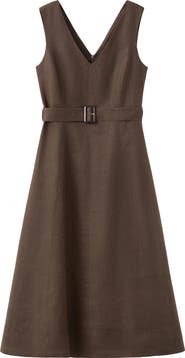 MANGO Belted Linen Midi Dress