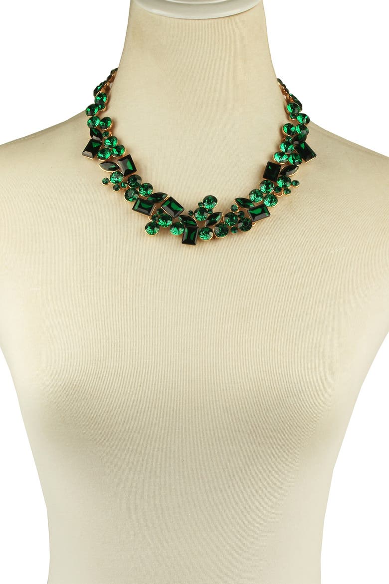 Multi Shape Green Crystal Cluster Collar Necklace, Alternate, color, GREEN