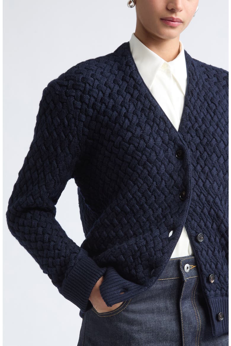 Intrecciato Wool Cable Stitch Cardigan, Alternate, color, 4071 MIDNIGHT BLUE