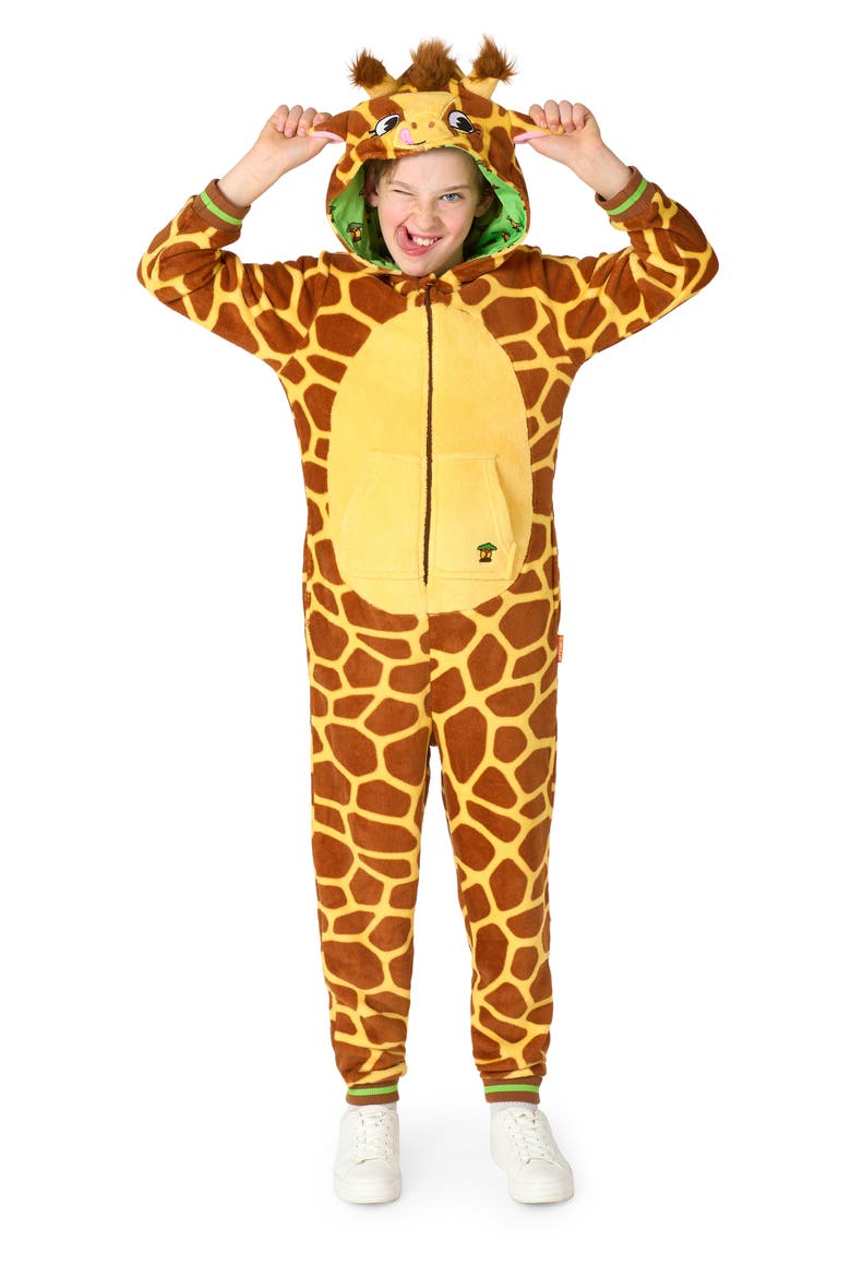 Kids' Giraffe One Piece Hooded Jumpsuit, Alternate, color, BEIGE