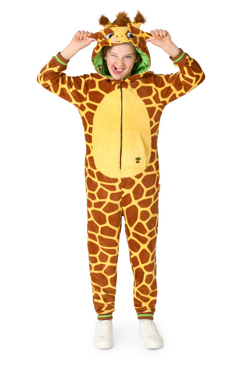 OppoSuits Kids' Giraffe One Piece Hooded Jumpsuit, Alternate, color, Beige