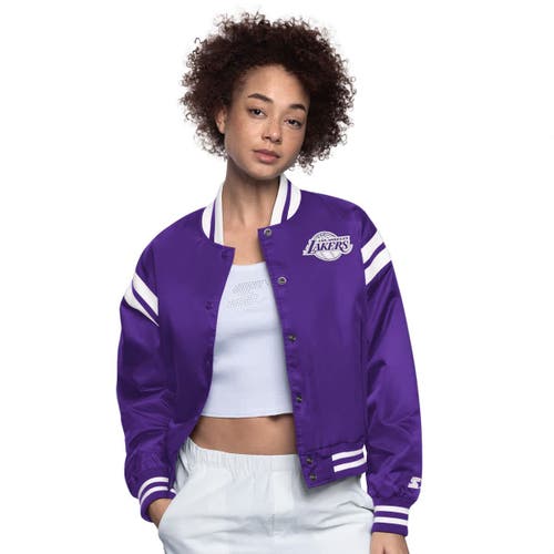 Starter Purple/white Los Angeles Lakers Full Count Satin Full-snap Varsity Jacket