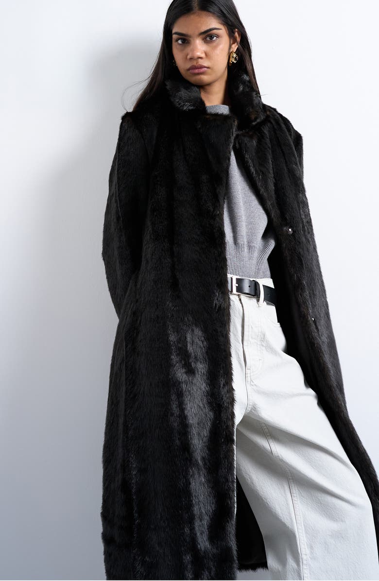 Topshop Going Out Longline Faux Fur Coat, Alternate, color, Brown