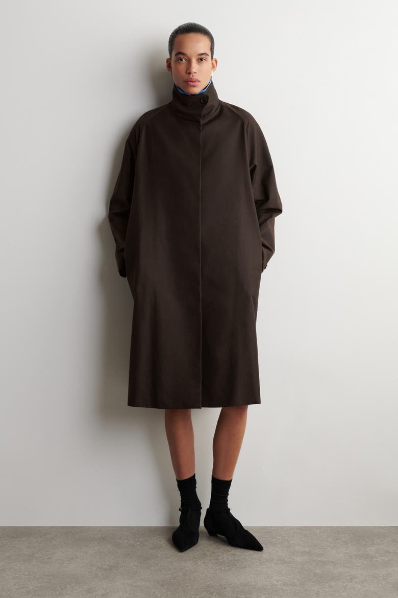 Oversized Mock-Neck Coat, Main, color, DARK BROWN