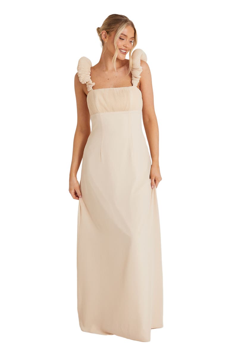 Six Stories Pleated Shoulder Bridesmaid Dress, Main, color, Cream