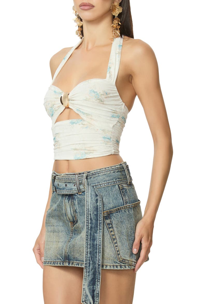 Kirrily Ruched Embellished Cutout Crop Halter Top, Alternate, color, ANTIQUE PEONY