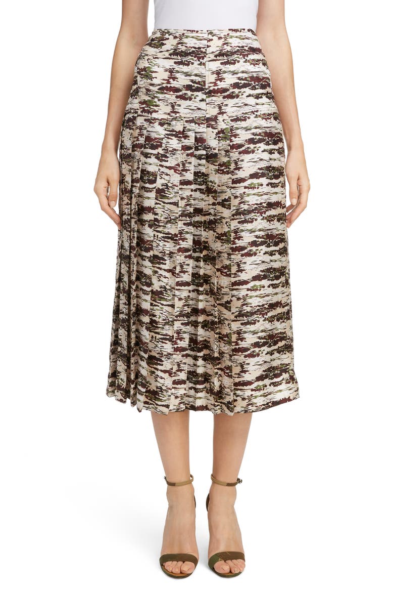 Pleated Silk Midi Skirt, Main, color, BORDEAUX-GREEN