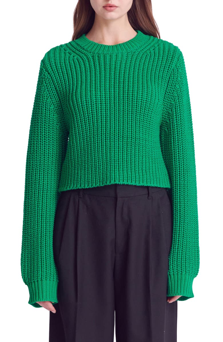 English Factory Crewneck Crop Sweater, Main, color, Green