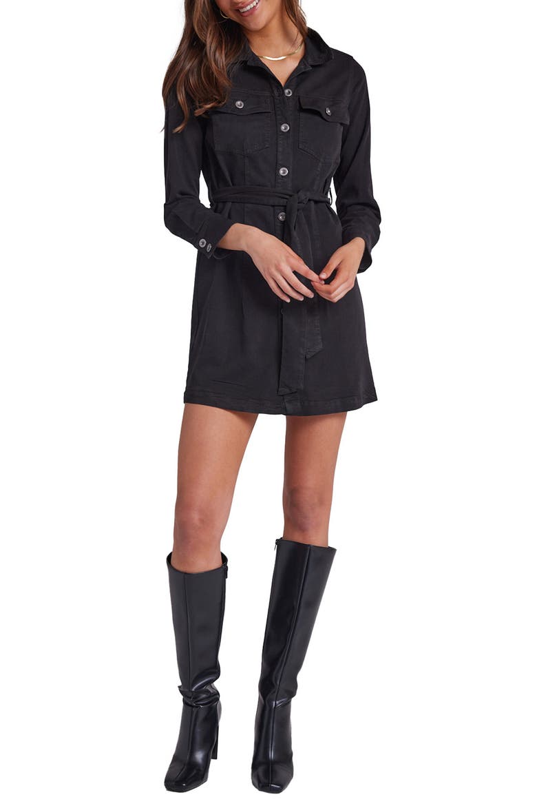 Kennedy Belted Long Sleeve Shirtdress, Main, color, BLACK