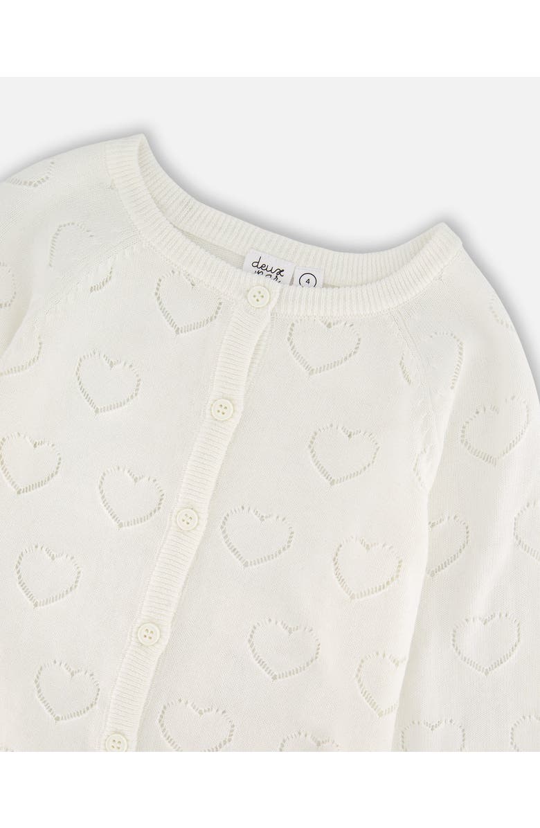 Deux par Deux Pointelle Knit Long Sleeve Cardigan, Alternate, color, Off-White