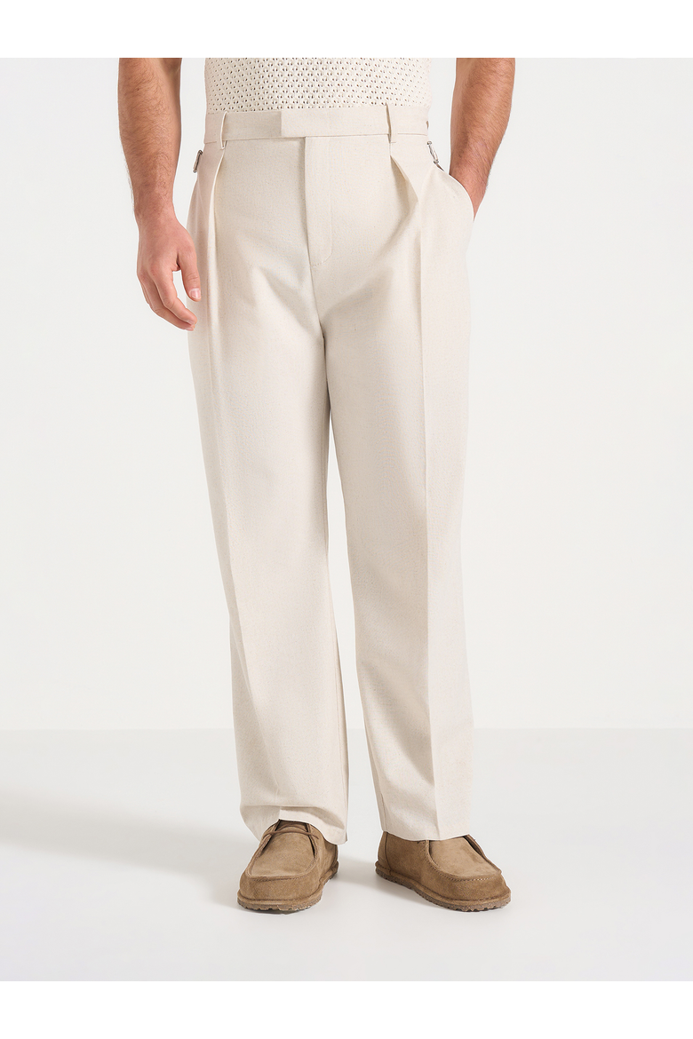 Dorian Relaxed Fit Twill Pleated Linen Trousers, Main, color, Natural