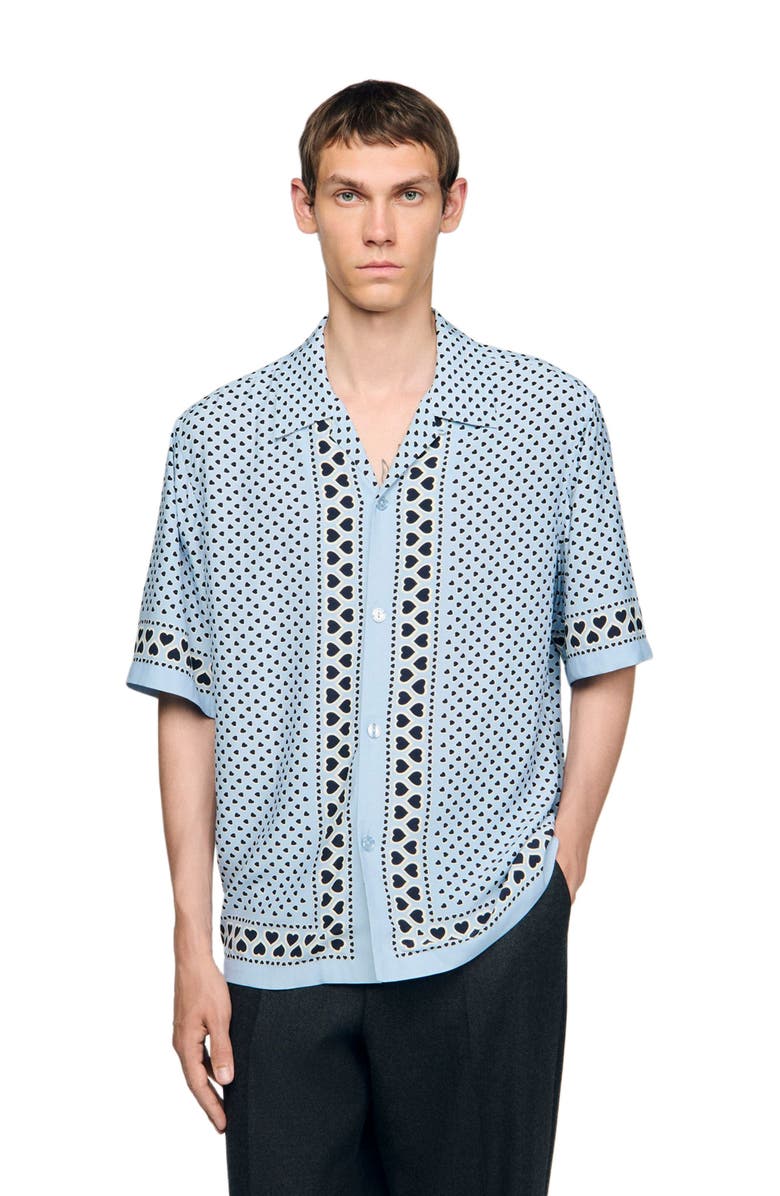SANDRO Heart motif flowing shirt, Main, color, Sky Blue