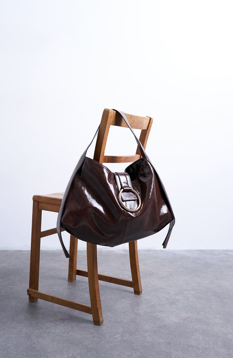 Topshop Faux Leather Shoulder Bag, Alternate, color, Brown