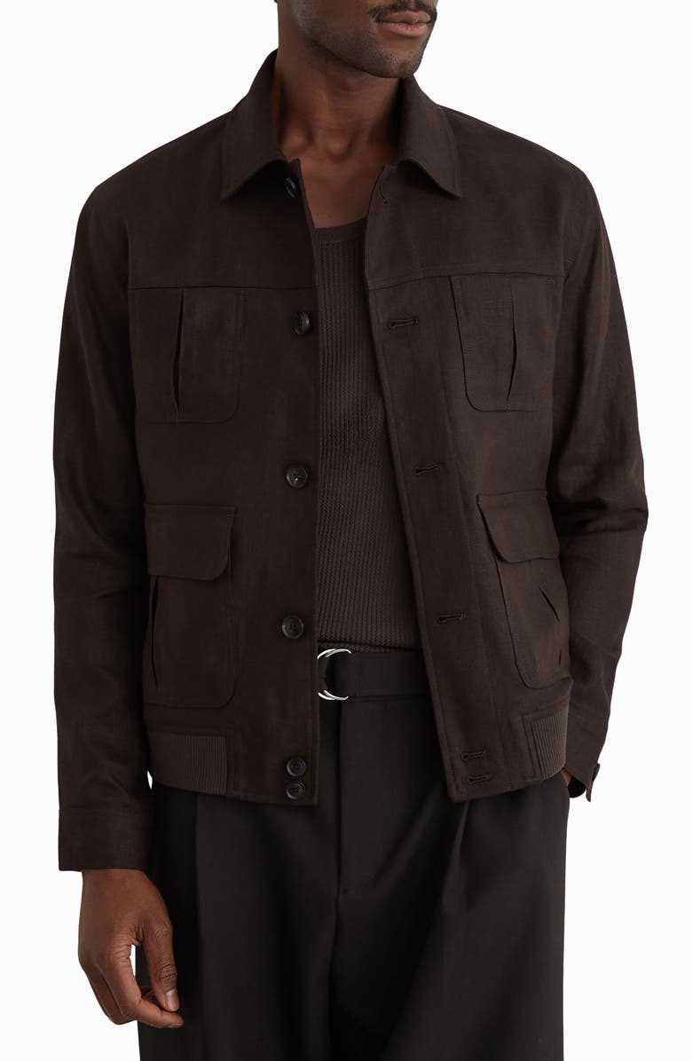 Reiss Adam Linen Utility Jacket, Main, color, Chocolate Brown