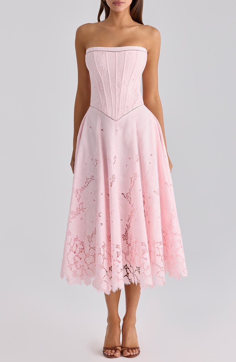 HOUSE OF CB Belissa Strapless Broderie Anglaise Party Dress, Main, color, Pink
