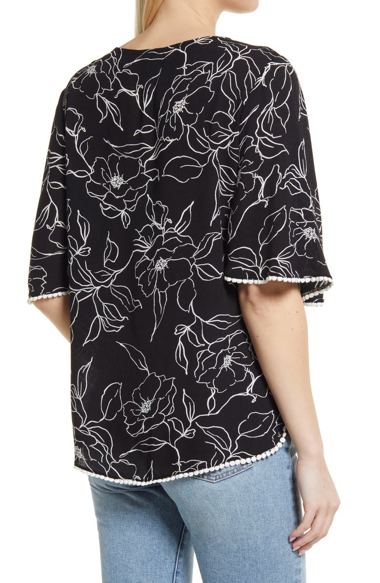 Bobeau Lace Trim Floral Woven Blouse, Alternate, color,