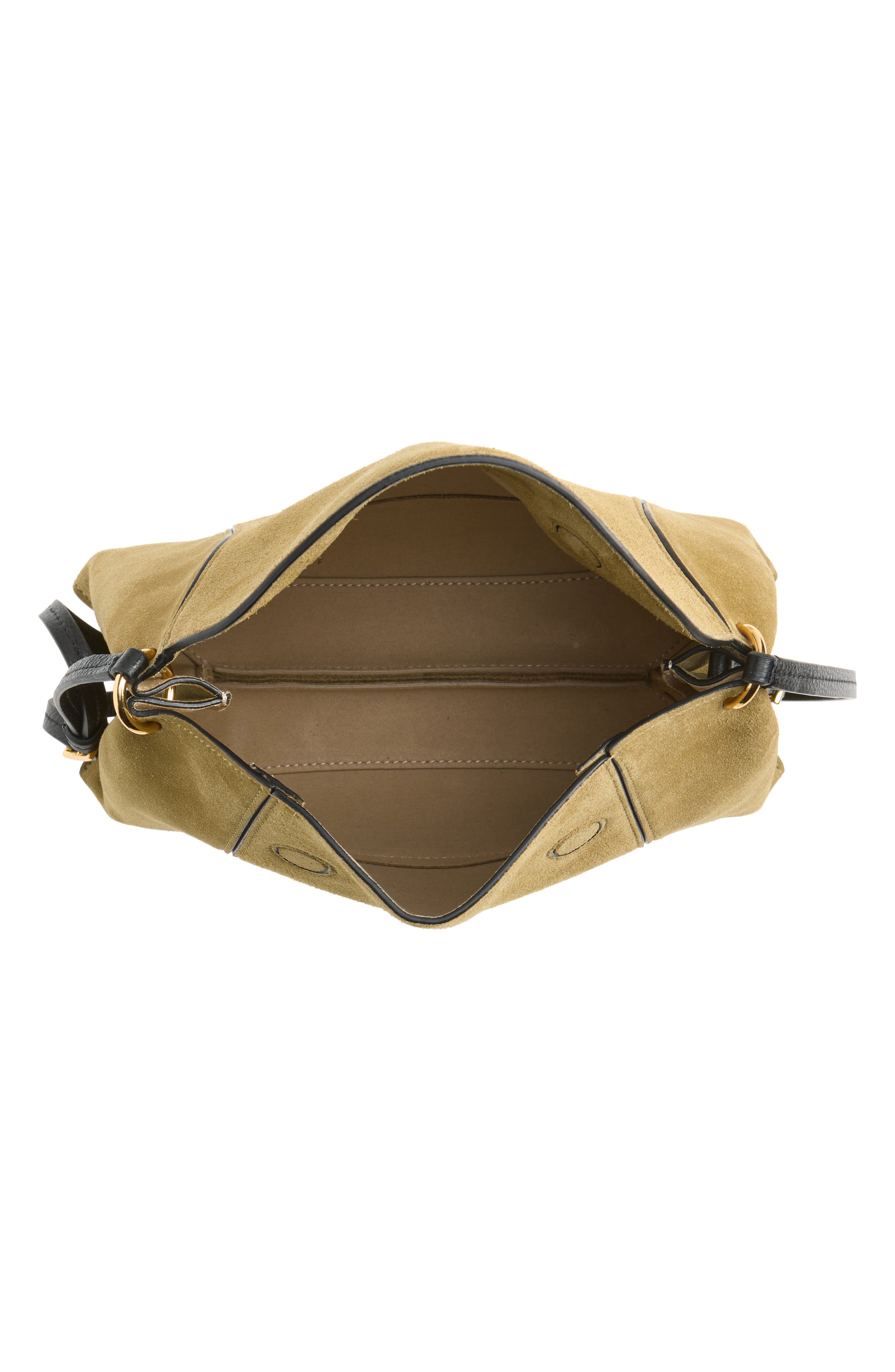 Penelope Slouch Suede Shoulder Bag, Alternate, color, KHAKI SUEDE/ BLACK