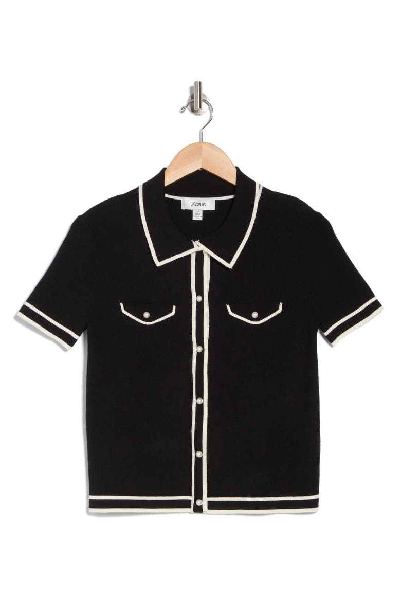 JASON WU Pearly Button Short Sleeve Crop Sweater, Alternate, color, 