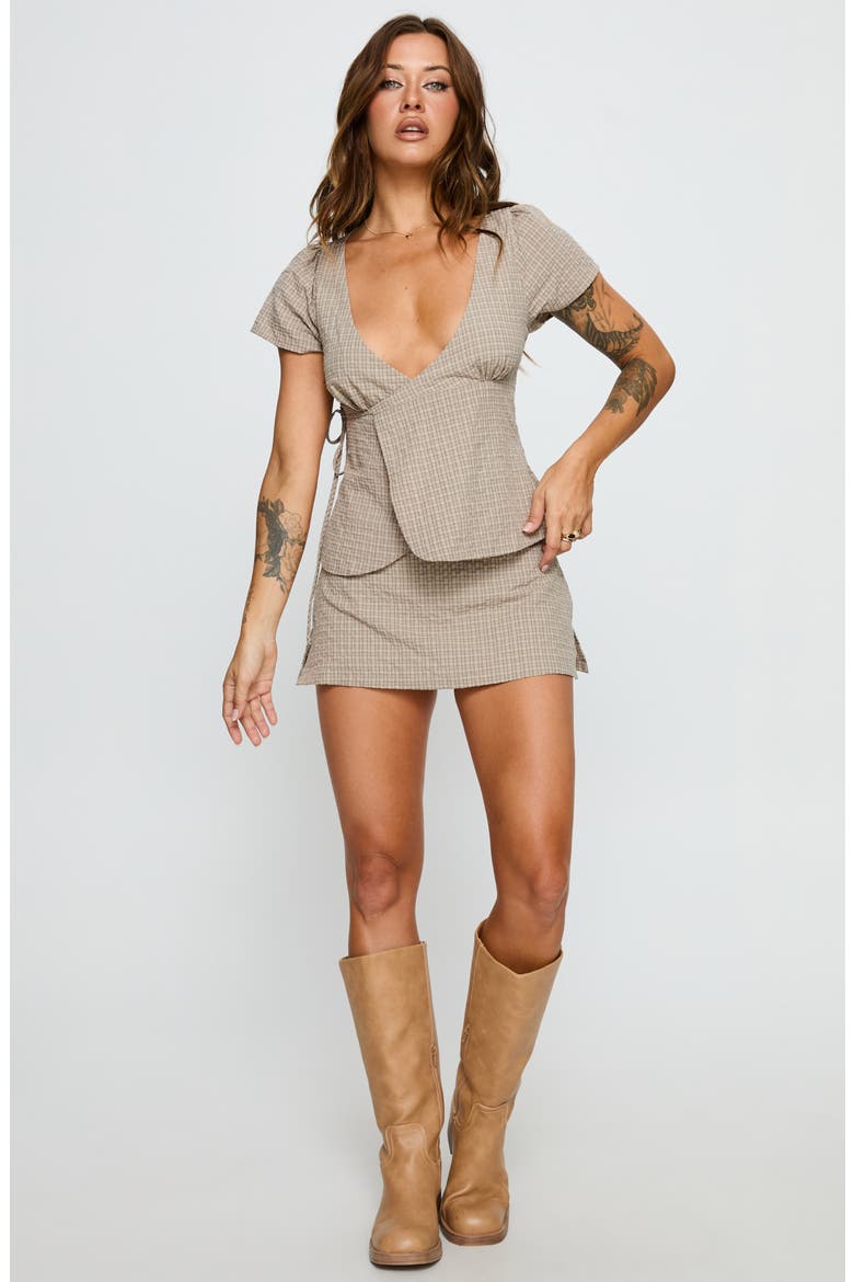 Emmilou Check Cotton Wrap Top & Micro Miniskort Set, Alternate, color, BROWN CHECK